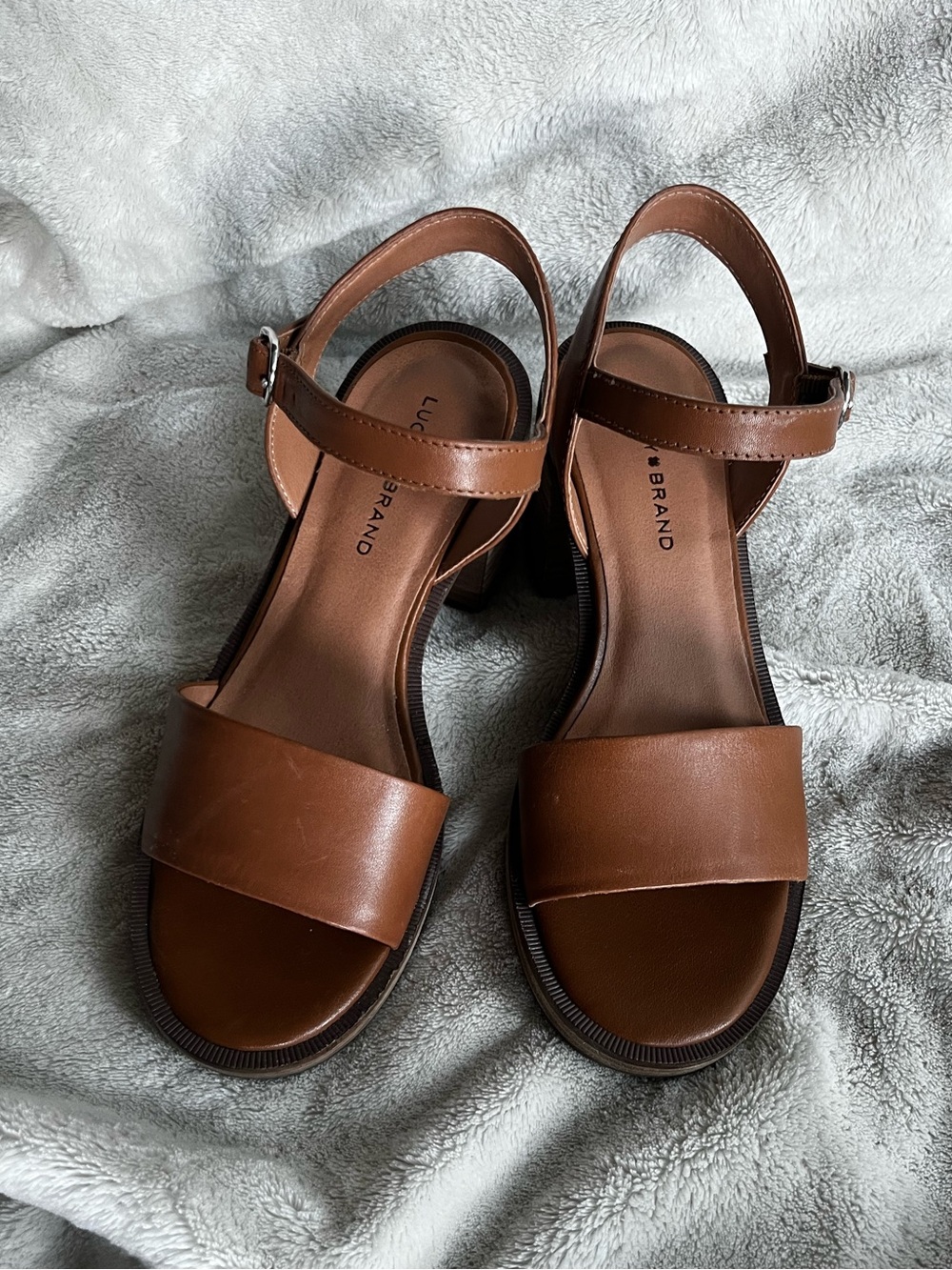 Women's Cognac Leather Sandals - Casual Strappy Heels